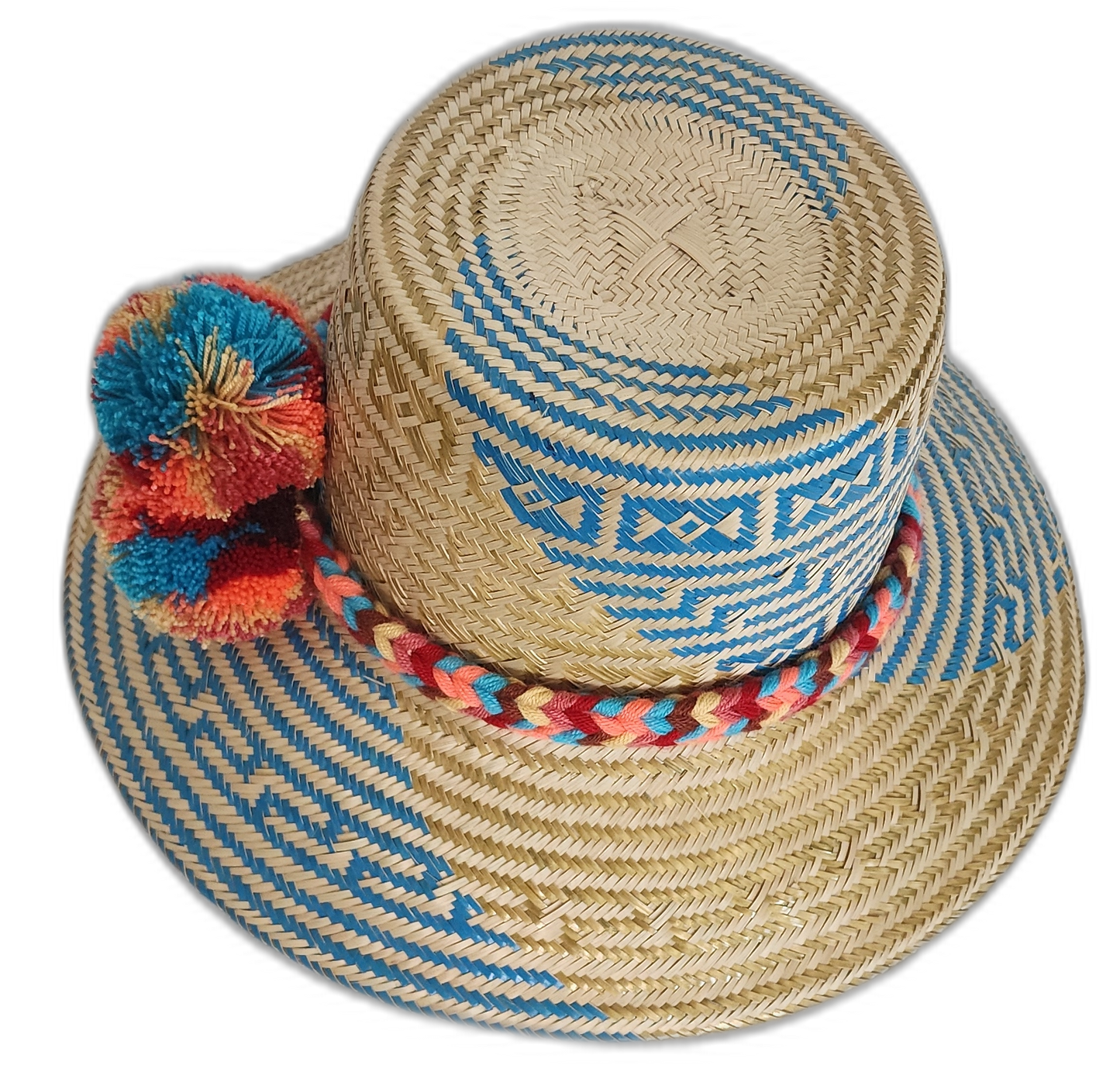 Summer straw hat with vibrant handmade details and cultural symbolism