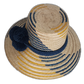 Wayuu Boho hat in navy and yellow tones with pompom embellishments
