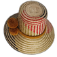 Boho Chick Wayuu hat with mustard pompoms and colorful woven design