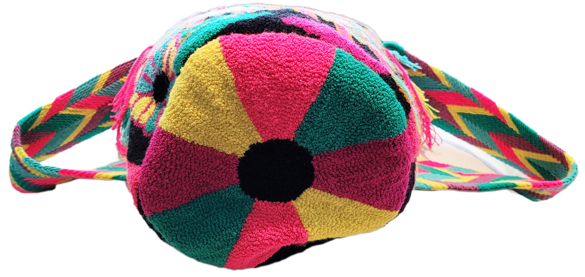 Vibrant bohemian handbag with Wayuu embroidery details

