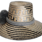 Monochrome artisan Wayuu hat with soft grey band and geometric weave