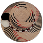 Boho straw hat with black, white, and red design, handwoven by Wayuu artisans.

