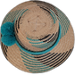 Handwoven Wayuu straw hat with turquoise accent pompoms and bohemian design.

