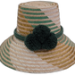 Aspen handmade Wayuu straw hat with natural and green weave and dark green pompoms

