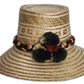 Handmade Wayuu hat with forest green, rust, and golden pompoms.Athena handmade Wayuu hat with tan weave and forest green, orange, and cream pompoms
