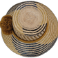 Elegant bohemian hat with bold blue and gold weave, handwoven by Wayuu artisans