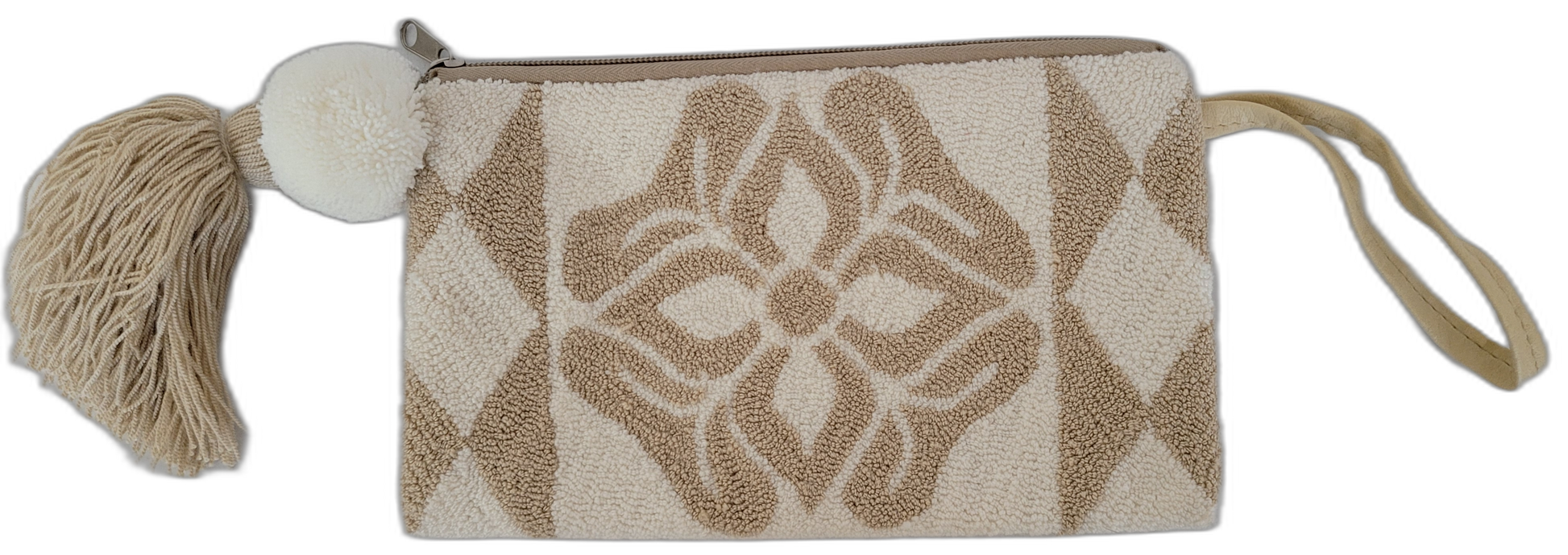 1 Boho crochet clutch Kendall in neutral tones, handcrafted with Wayuu punch needle design

