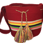 Large red boho chick Wayuu bag, handmade with colorful striped crochet design