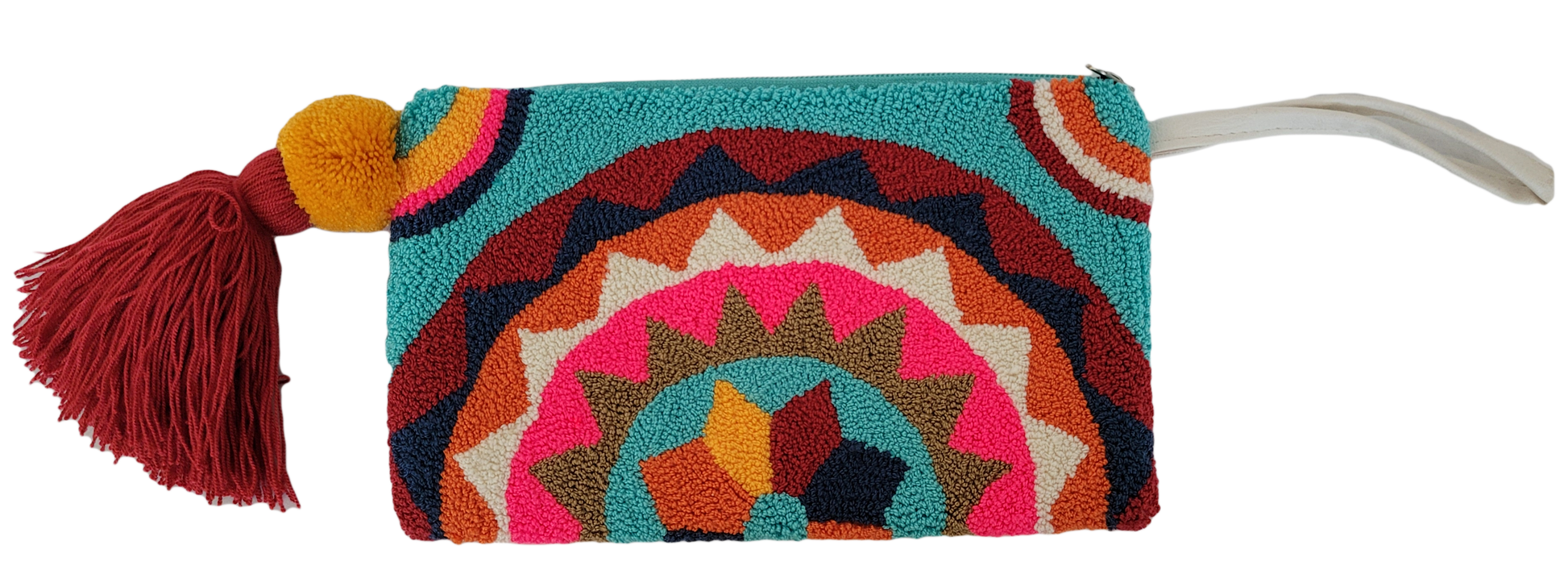 1 Multicolored bohemian Wayuu wristlet with red tassel

