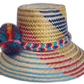Boho straw hat featuring red, blue, purple, and yellow details