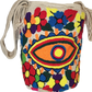 Artisanal Wayuu shoulder bag with bold flower and eye motif