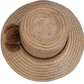 Natural Wayuu artisan hat, solid straw with brown pompom details.

