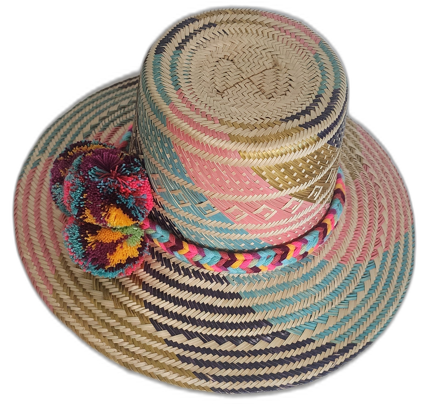 Colorful handmade straw hat with traditional geometric design