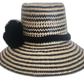 Black and beige Boho straw hat crafted by Wayuu artisans with wool band