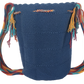 Colorful and handmade Wayuu crochet mochila in blue with multicolor braided strap and detailed tassels — Bohemian charm.