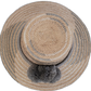 Bohemian Wayuu hat, handwoven with gray accents, featuring gray pompoms.

