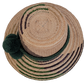 Unique handmade Wayuu straw hat, Boho chick style, deep green pompoms and green-purple beige patterns.

