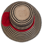 Boho Chic hat, Wayuu artisan-made, straw hat with vivid red pompoms and black-beige accents.

