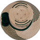 Unique handmade Wayuu straw hat, Boho chick style, green pompoms and beige patterns, artisan-crafted.