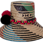 Bohemian straw hat named Gracie, featuring colorful Wayuu patterns and artisan craftsmanship.

