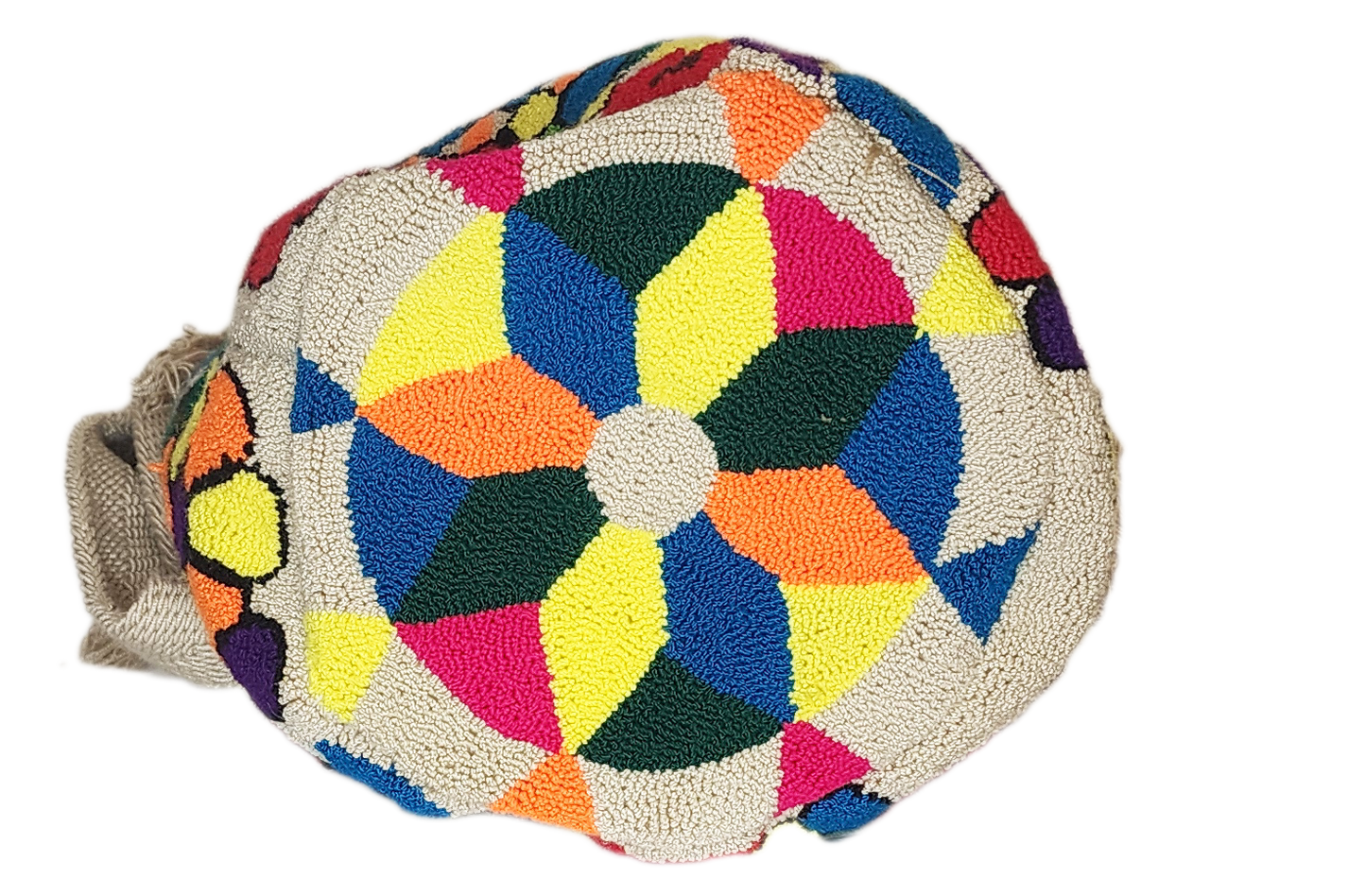 Detailed handmade Wayuu bag with natural tassels