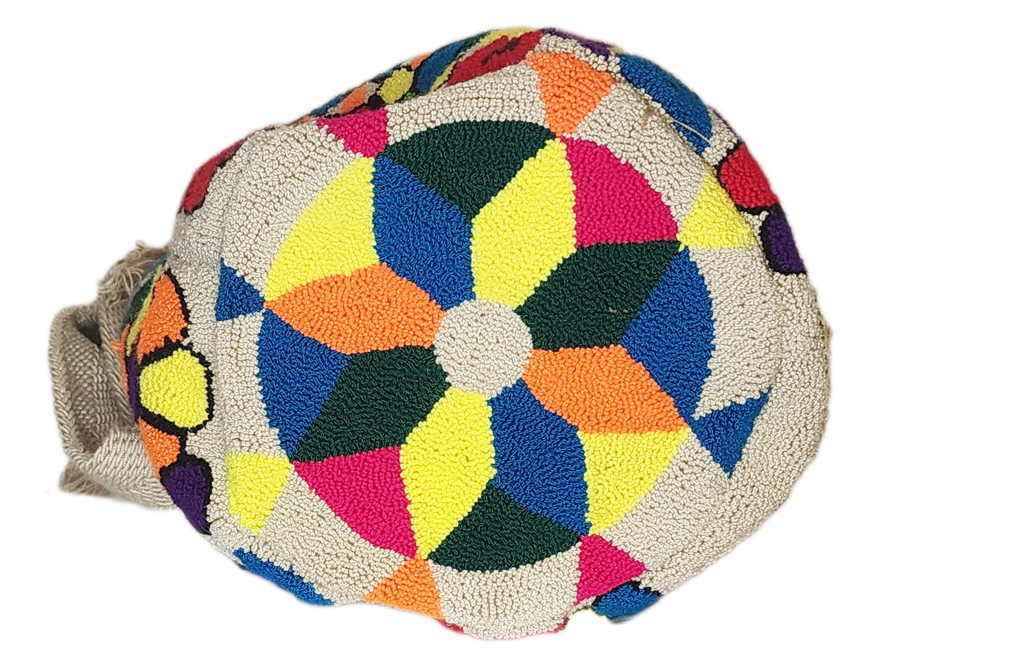 Detailed handmade Wayuu bag with natural tassels
