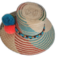 Artisan Wayuu hat in natural palm with multicolor accents and pompoms

