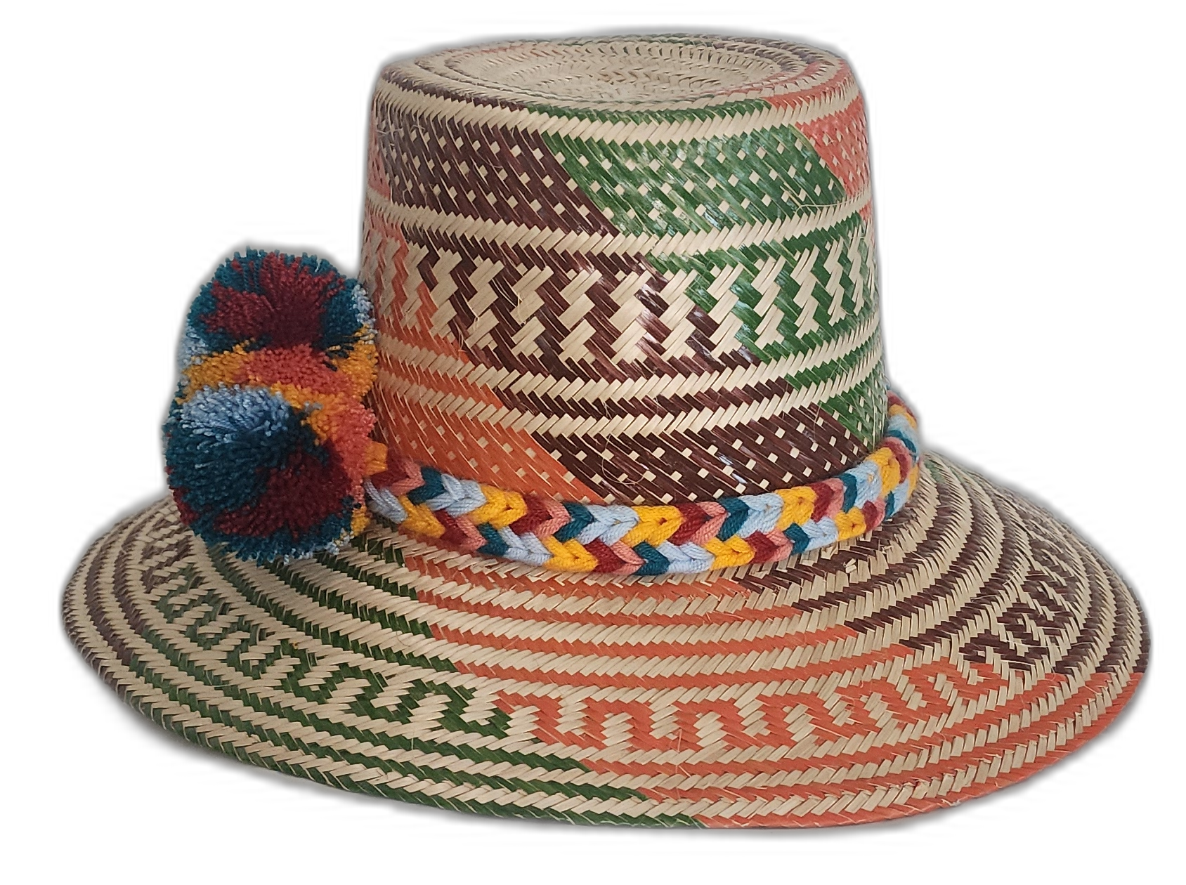 Boho Chick straw hat crafted from Iraca palm in earthy tones and cultural weave