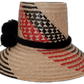 Boho chic Wayuu hat featuring bold red and black weave and handmade pompom accent

