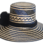 Handmade Wayuu hat with bold black pompom and blue weave