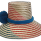 Boho Chick Wayuu hat featuring teal, red, and natural straw design