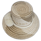 Elegant handmade Wayuu hat with beige and cream weave and white trim