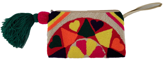 Boho chick clutch in yellow, pink, orange, and green with tassel

