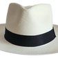 White handmade Panama hat with black band in bohemian style.