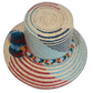 Artisan Wayuu straw hat with multicolor pompom and diagonal red-blue pattern