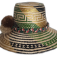Boho Chick artisan hat in natural straw with green and gold accents