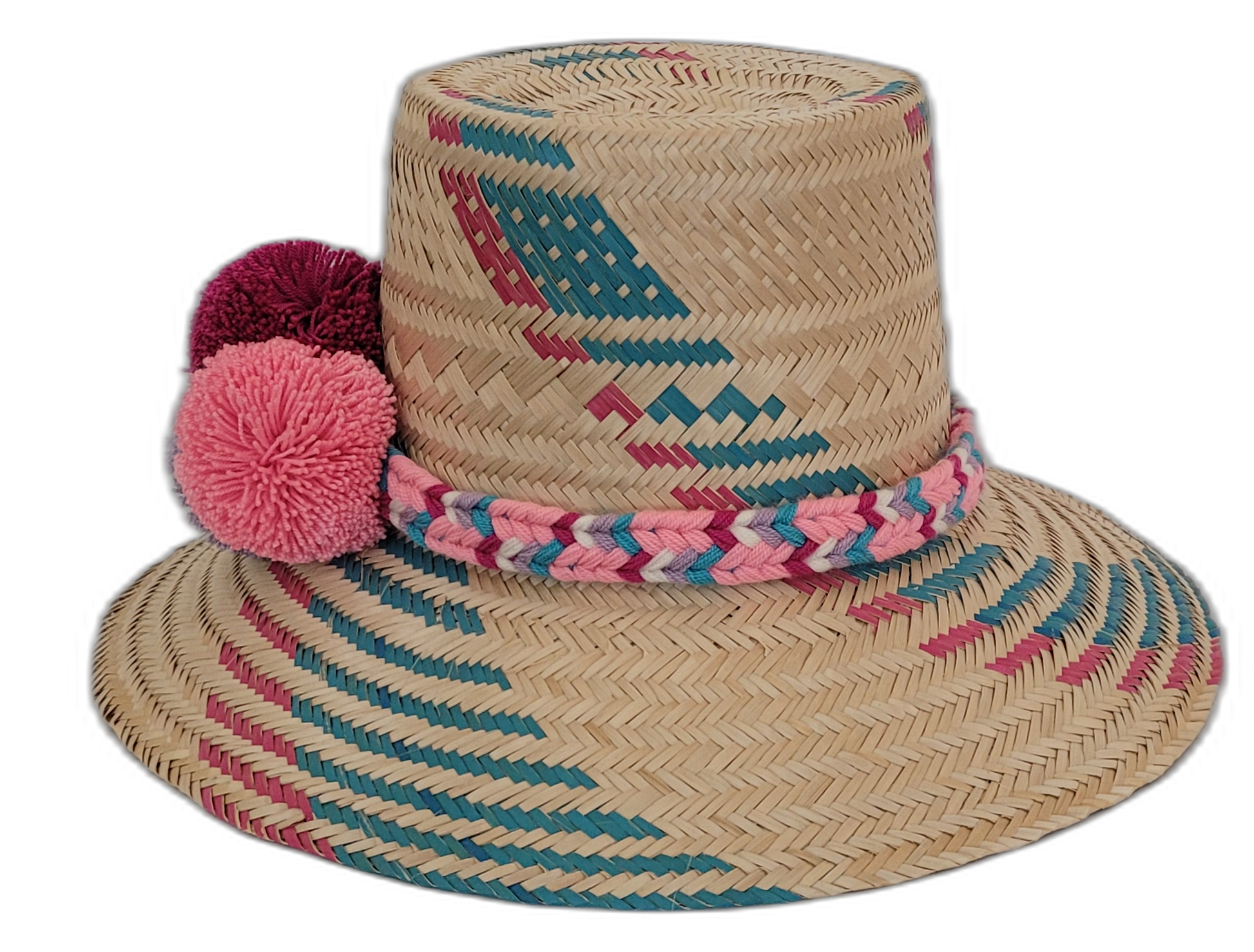 Colorful Bohemian straw hat woven by Wayuu artisans
