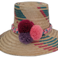 Boho Chic handmade Wayuu straw hat with colorful pompoms
