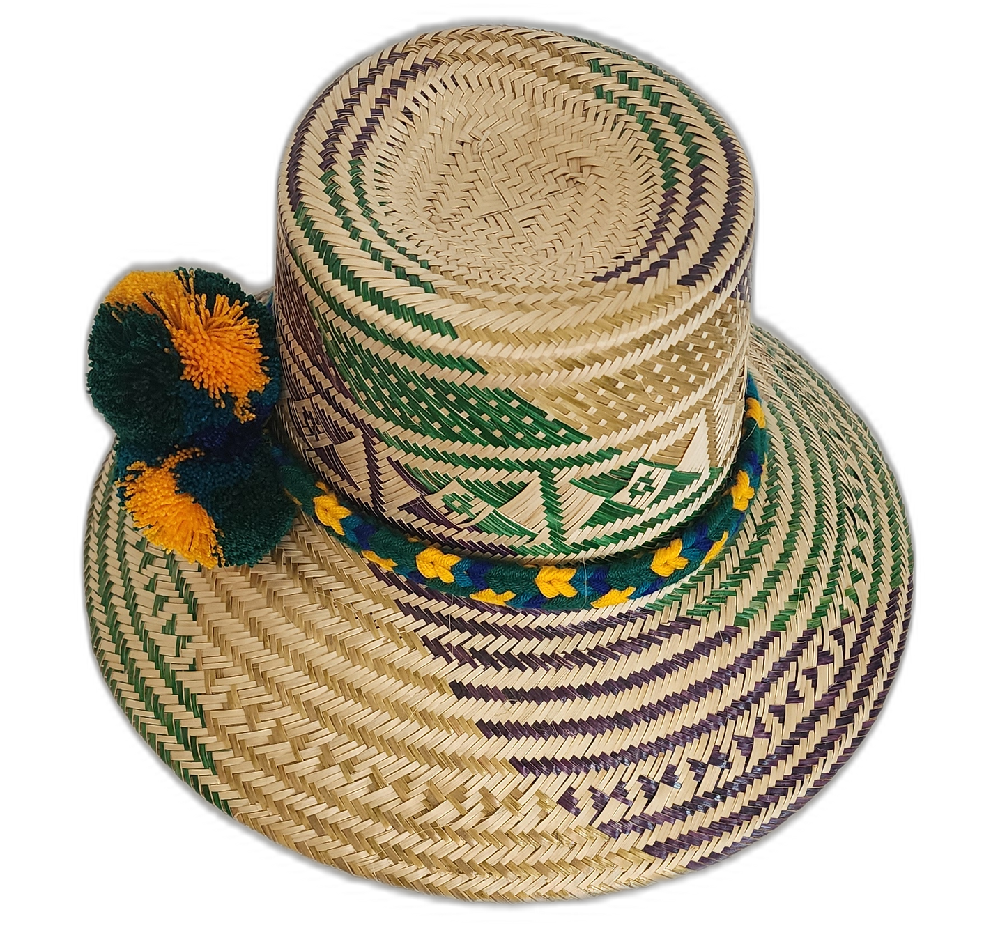 Bohemian straw hat with vibrant cultural accents and handmade quality