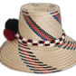 Artisan boho hat featuring black, white, and red pompoms