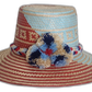 Handmade Wayuu straw hat with red and light blue weave