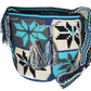 Colorful handmade crochet book bag with geometric floral design and braided shoulder strap, perfect for summer style.