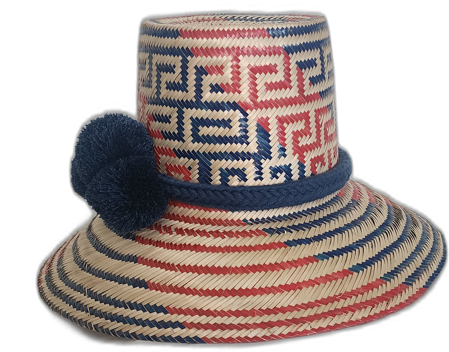 Colorful Boho Chick Hat with geometric Wayuu patterns, expertly woven by hand