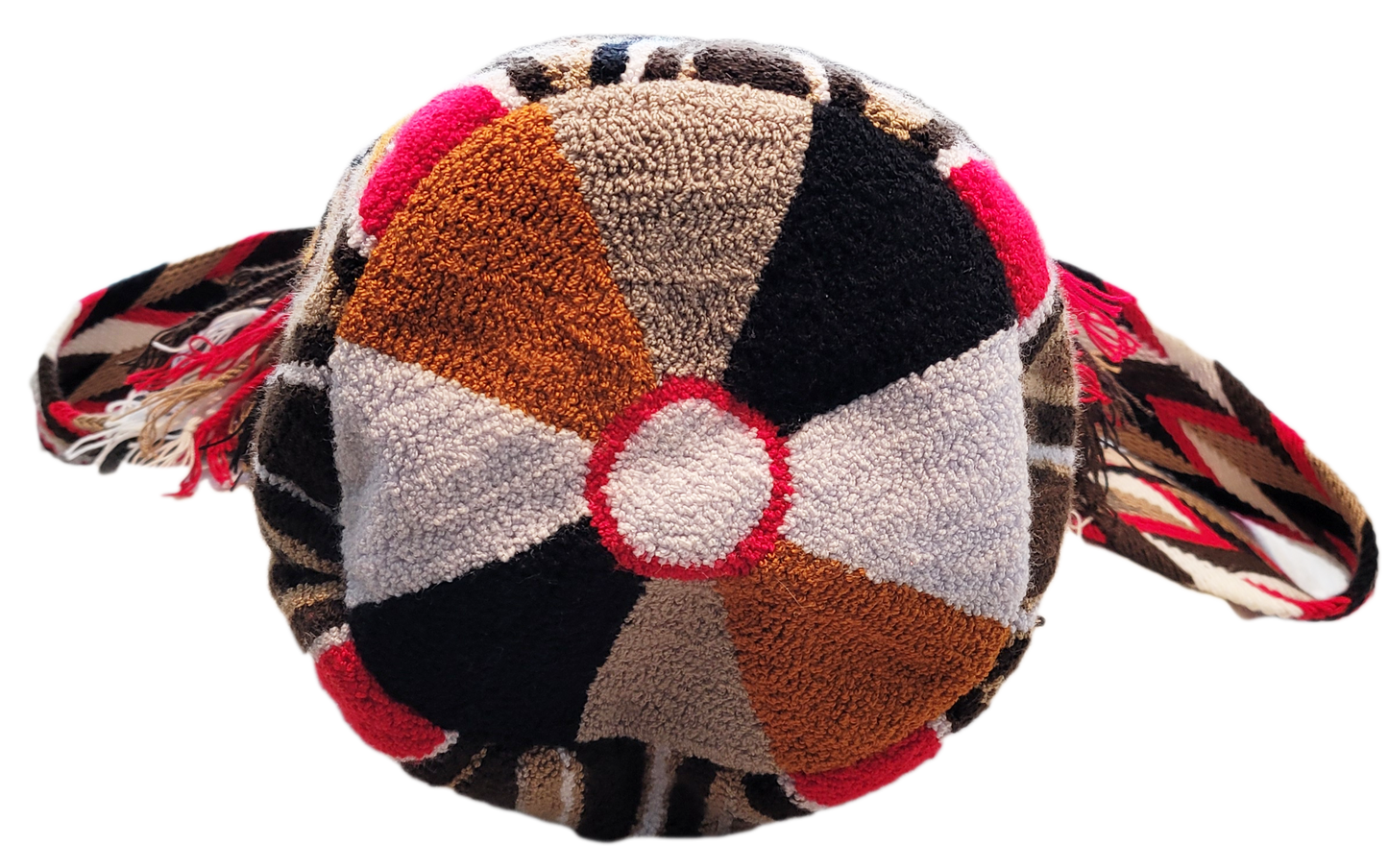 "Colorful handcrafted Wayuu crochet bag with unique geometric patterns, crafted by indigenous artisans, suitable for versatil