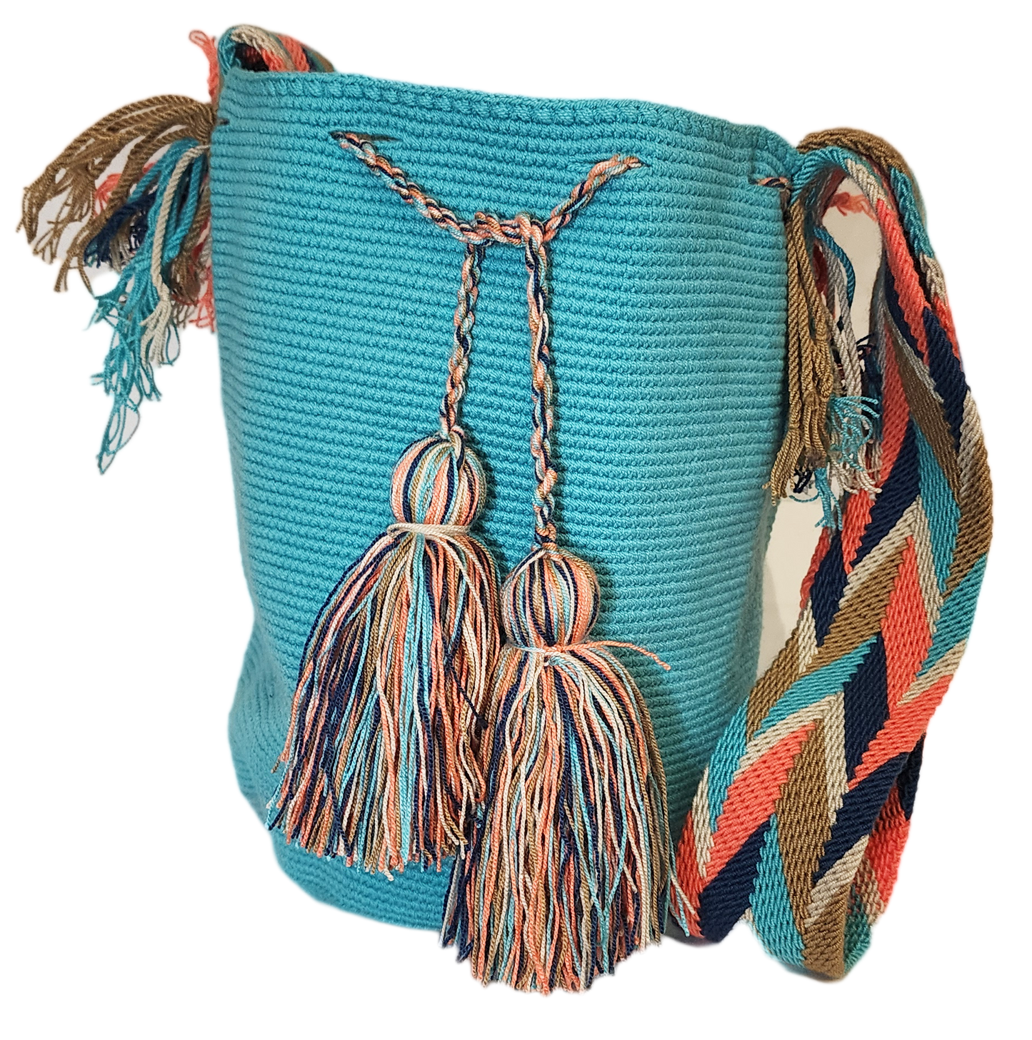 "Colorful handcrafted Wuitusu crochet bags by Wayuu women, featuring vibrant patterns and ethical fair trade practices."