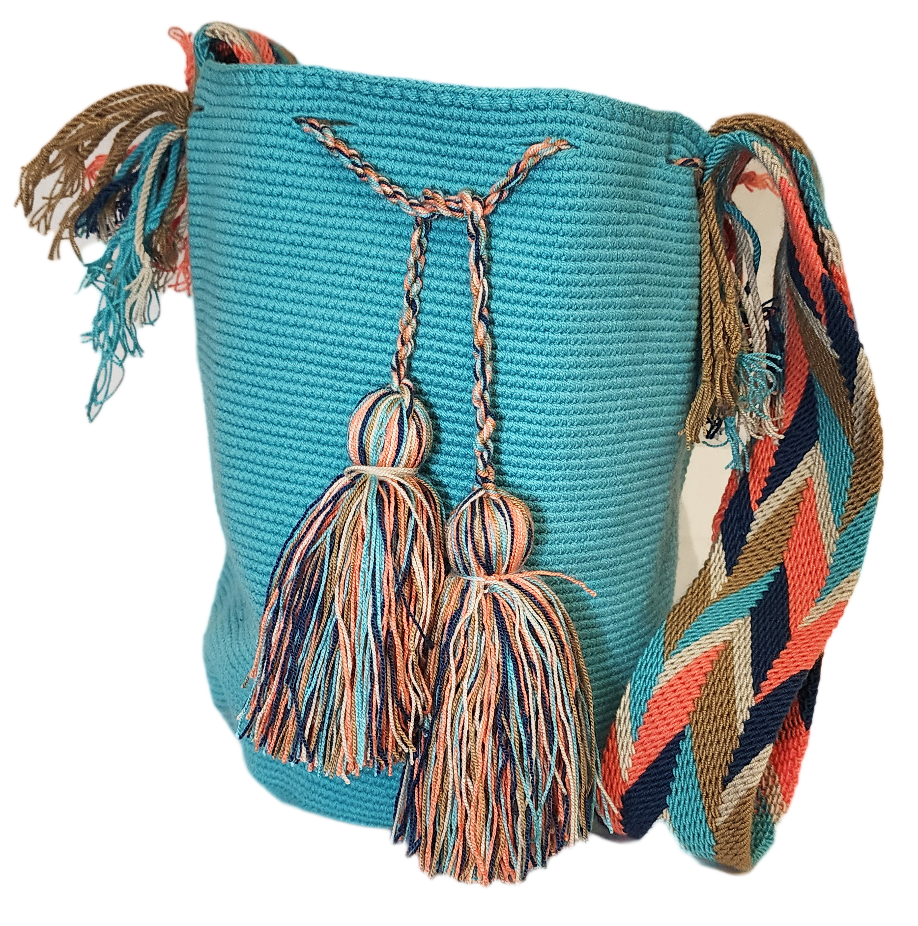 "Colorful handcrafted Wuitusu crochet bags by Wayuu women, featuring vibrant patterns and ethical fair trade practices."