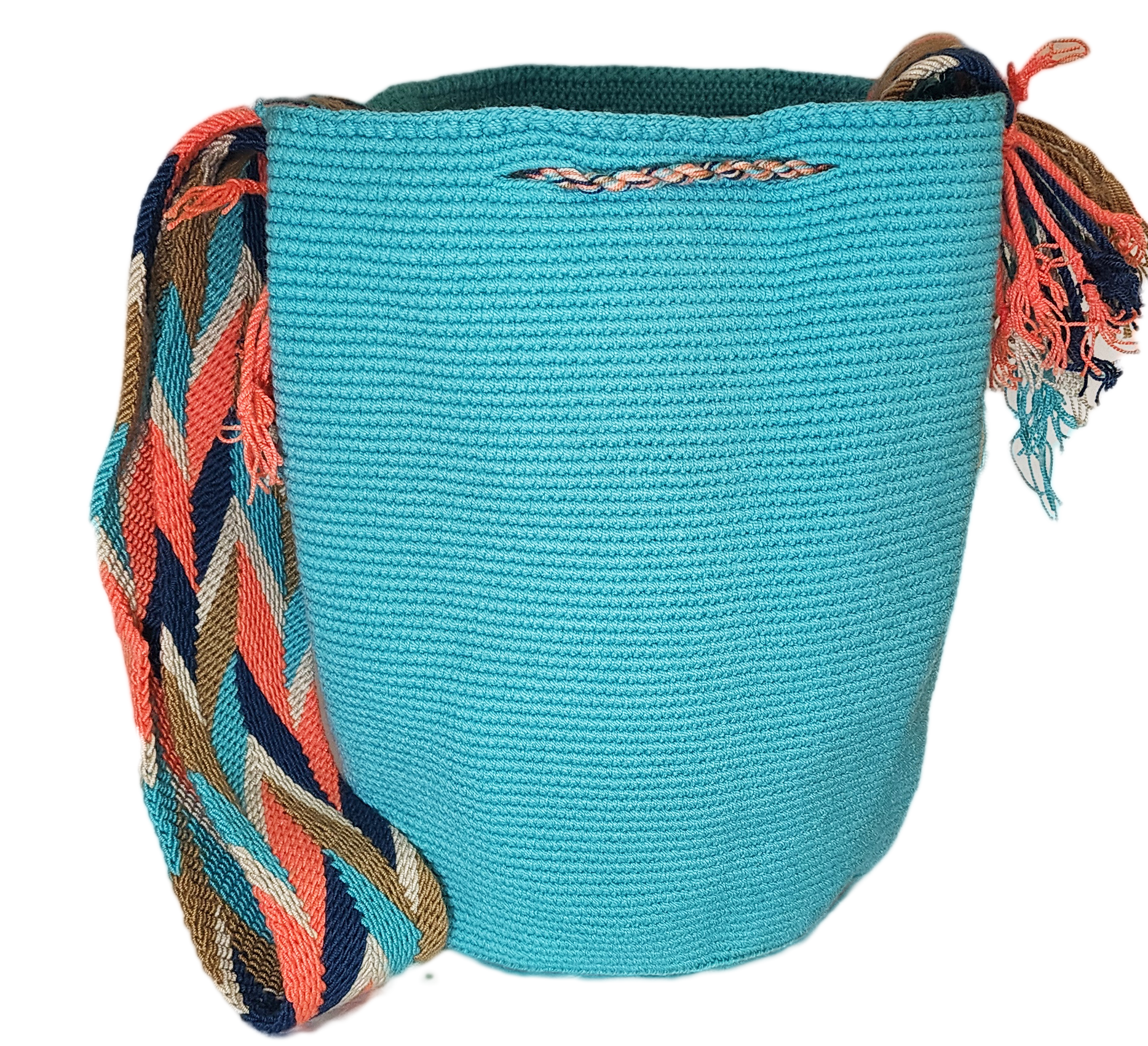 Bottom view "Colorful handcrafted Wuitusu crochet bags by Wayuu women, featuring vibrant patterns and ethical fair trade practices."