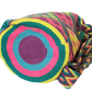 "Colorful handcrafted Wuitusu Wayuu bag with geometric patterns, featuring adjustable straps for shoulder or crossbody wear."