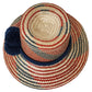 "Colorful, handmade artisan straw hat by Wuitusu, crafted by the Wayuu tribe using dyed Iraca palm fiber."