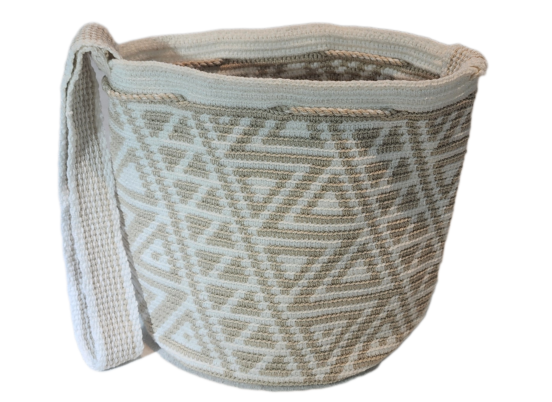 Bottom view "Colorful handmade crochet bag by Wuitusu, showcasing vibrant bohemian designs and Wayuu craftsmanship."